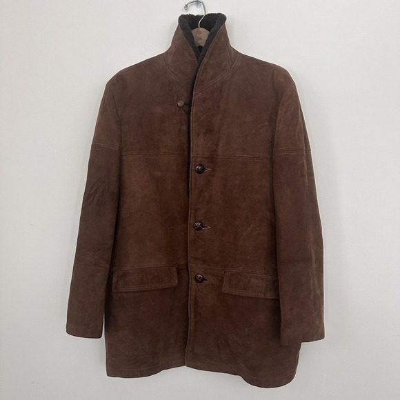 Vintage 70s Jacket Mens 38 Suede Leather Sherpa Lined Shawl Marlboro Coat - Picture 2 of 16